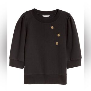 H&M - Black With Gold Beatles Embroidered Puff Short  Sleeve Sweatshirt Size XS